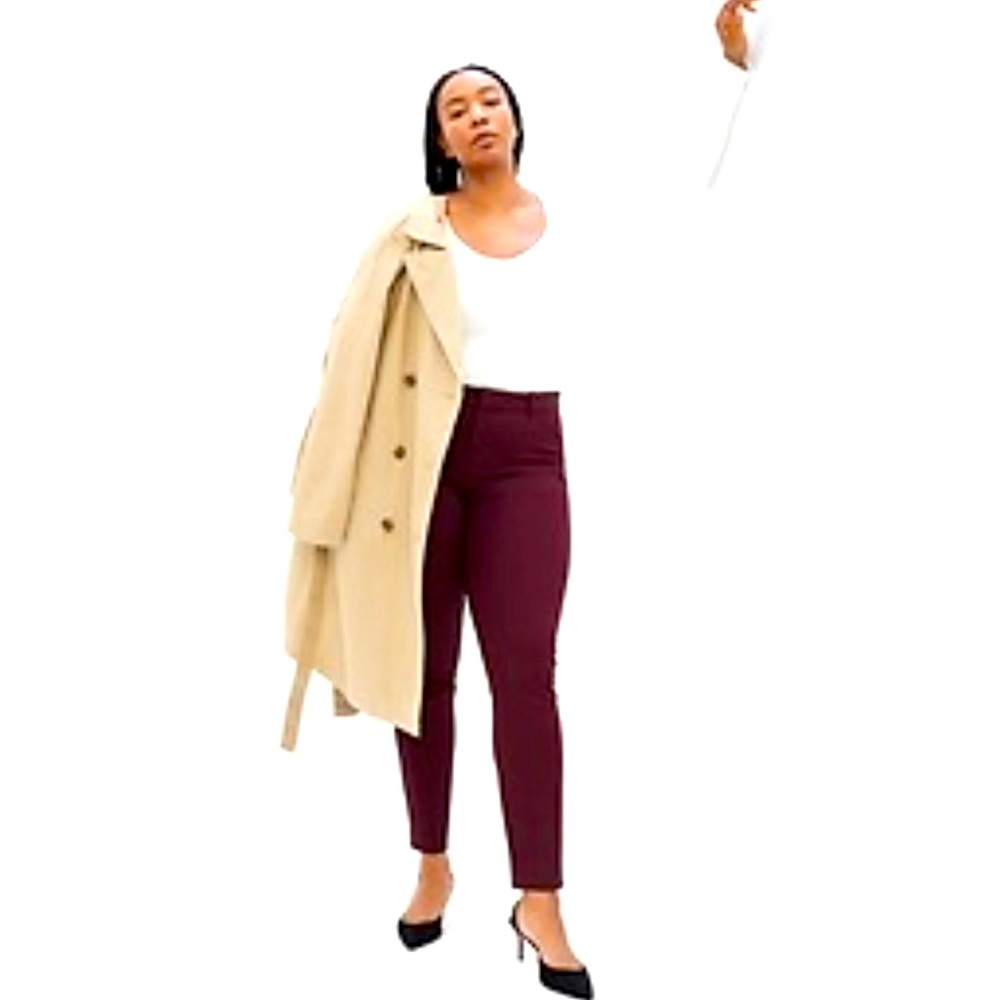 Stretch, skinny, ankle-length pants; burgundy